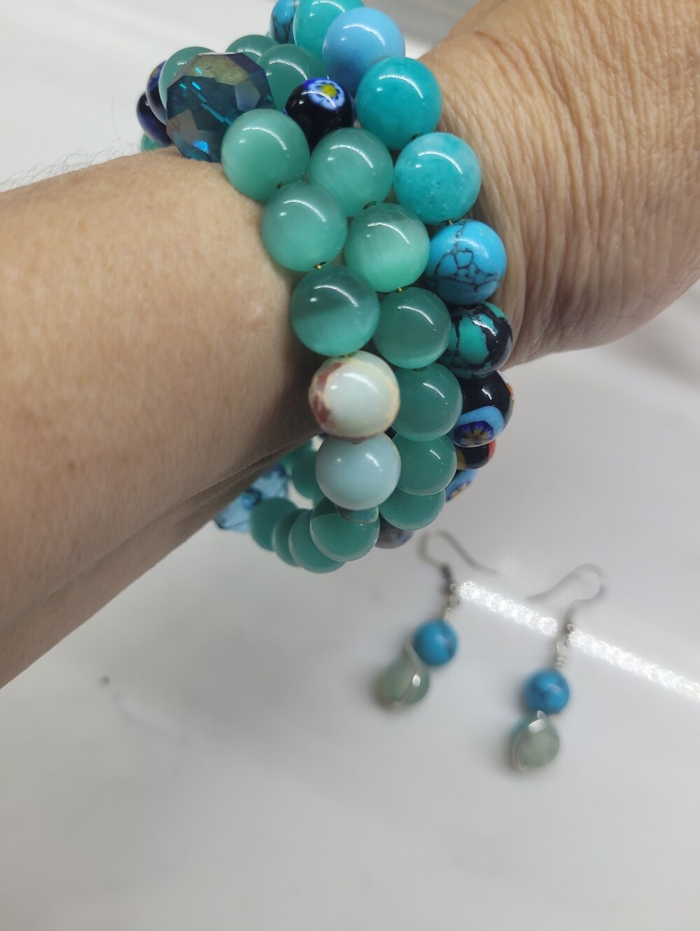 Blue Water Inspired handcrafted Braclet And Earring Set Summer Jewerly - Picture 5 of 8
